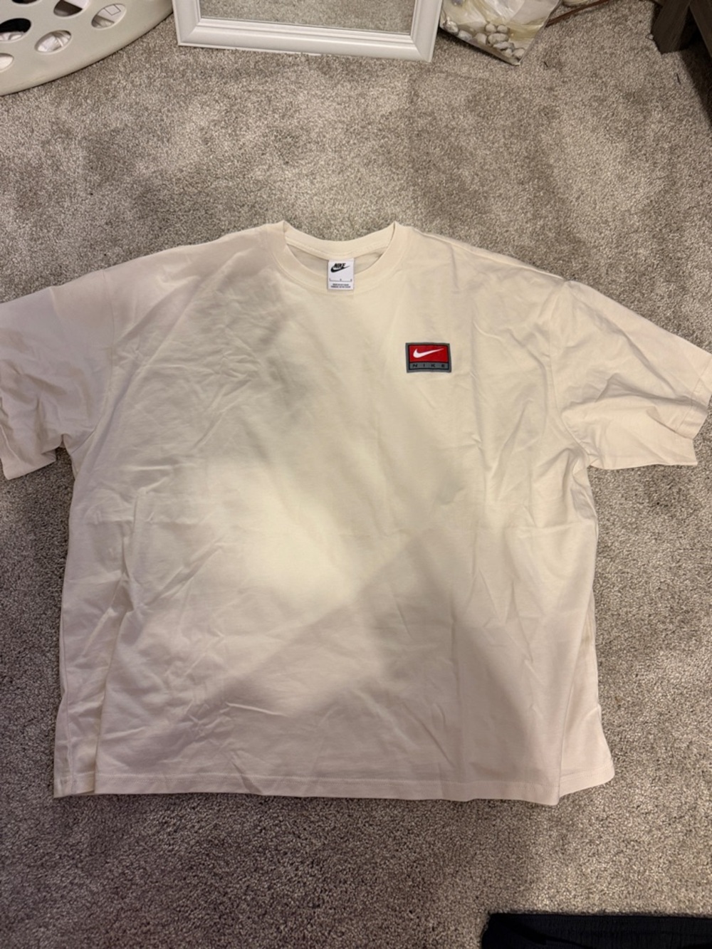 Nike Cream Short-Sleeve Tee with Red Logo Patch